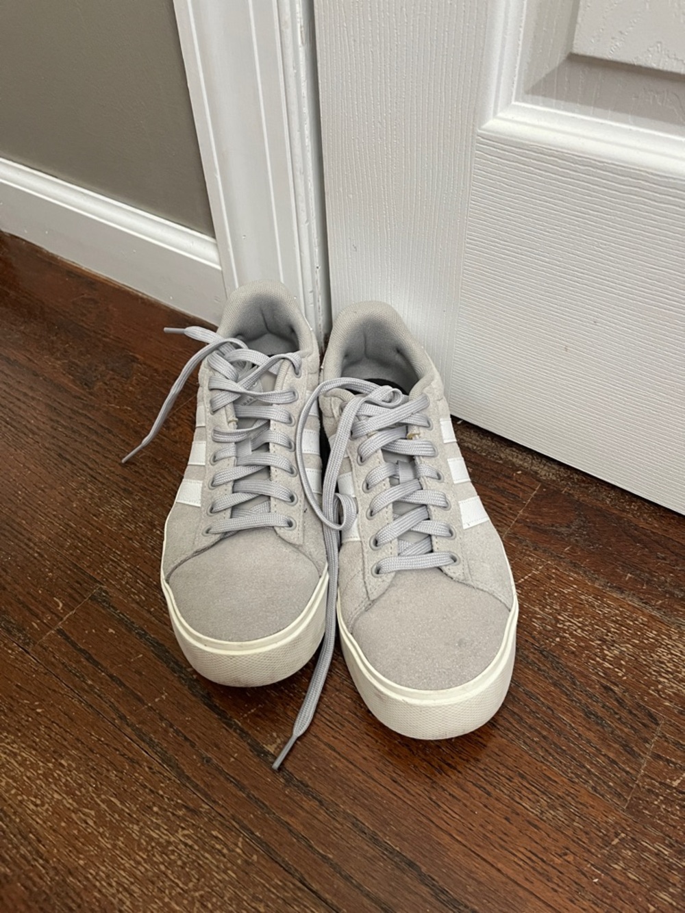 adidas Light Gray Suede Low-Top Sneakers with White Stripes - Picture 4 of 4